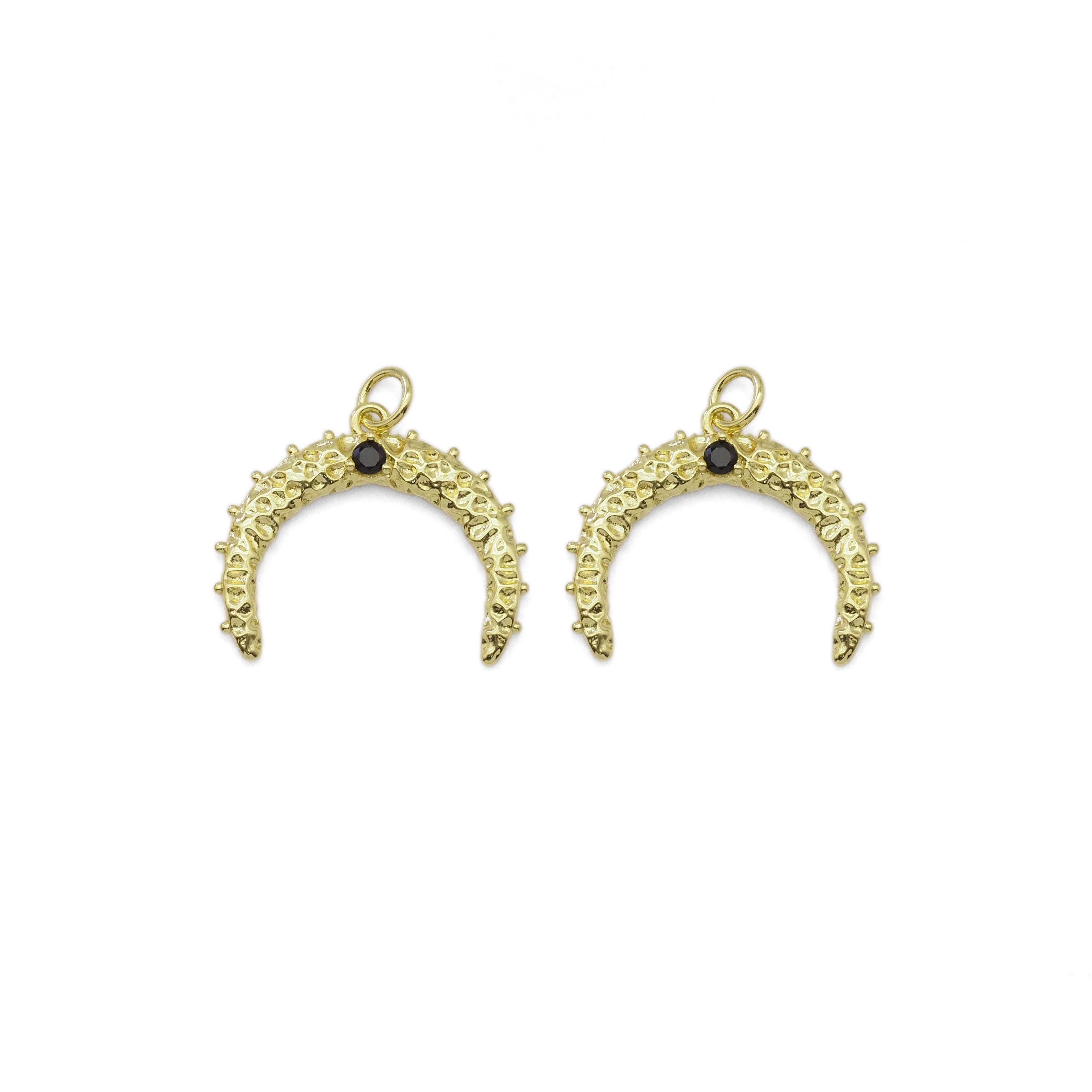 Black CZ Gold Cresent Moon Horn Charm, Sku#LX336