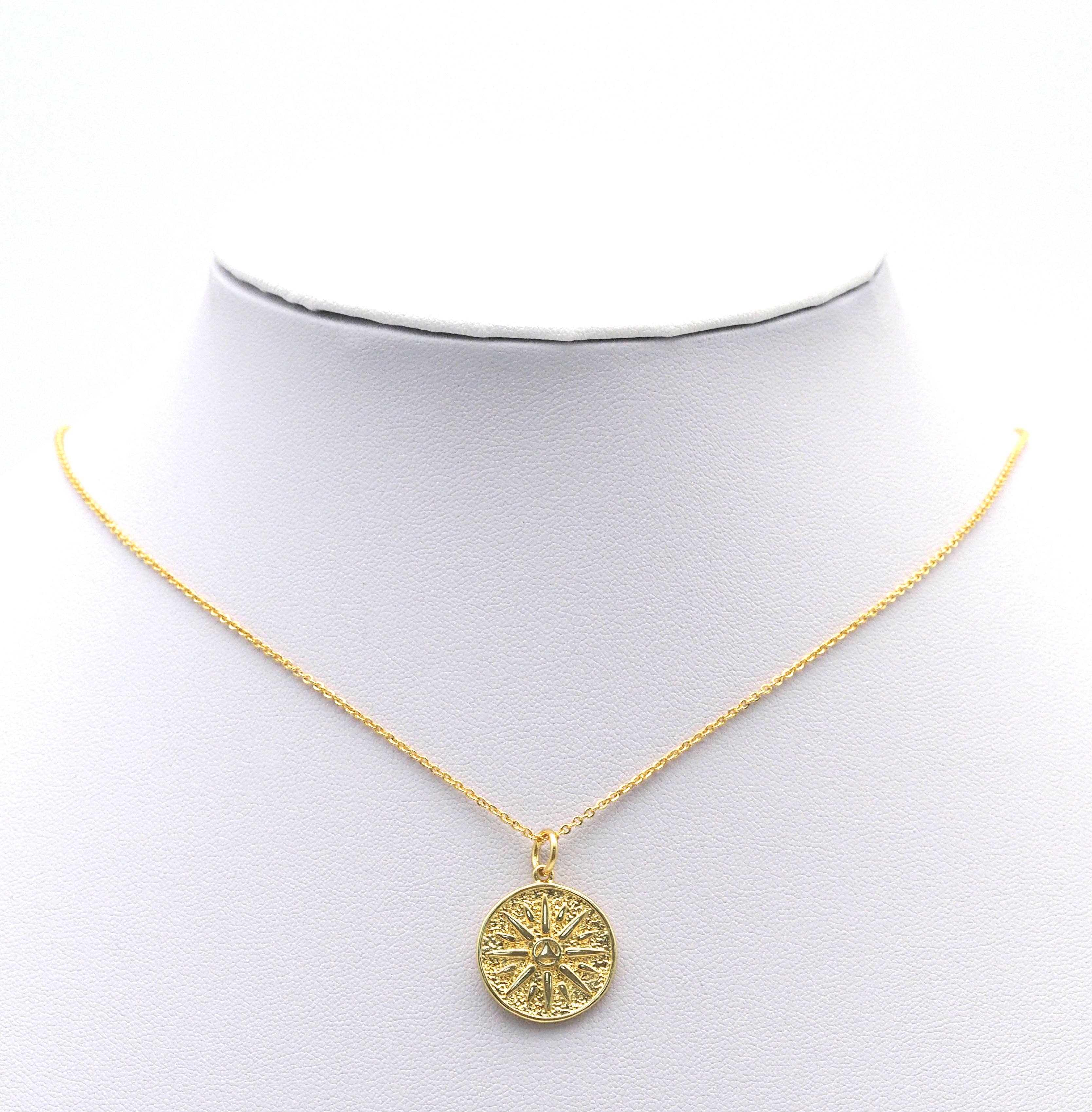 CZ Gold Flower Triangle Round Coin Charm, Sku#LX142