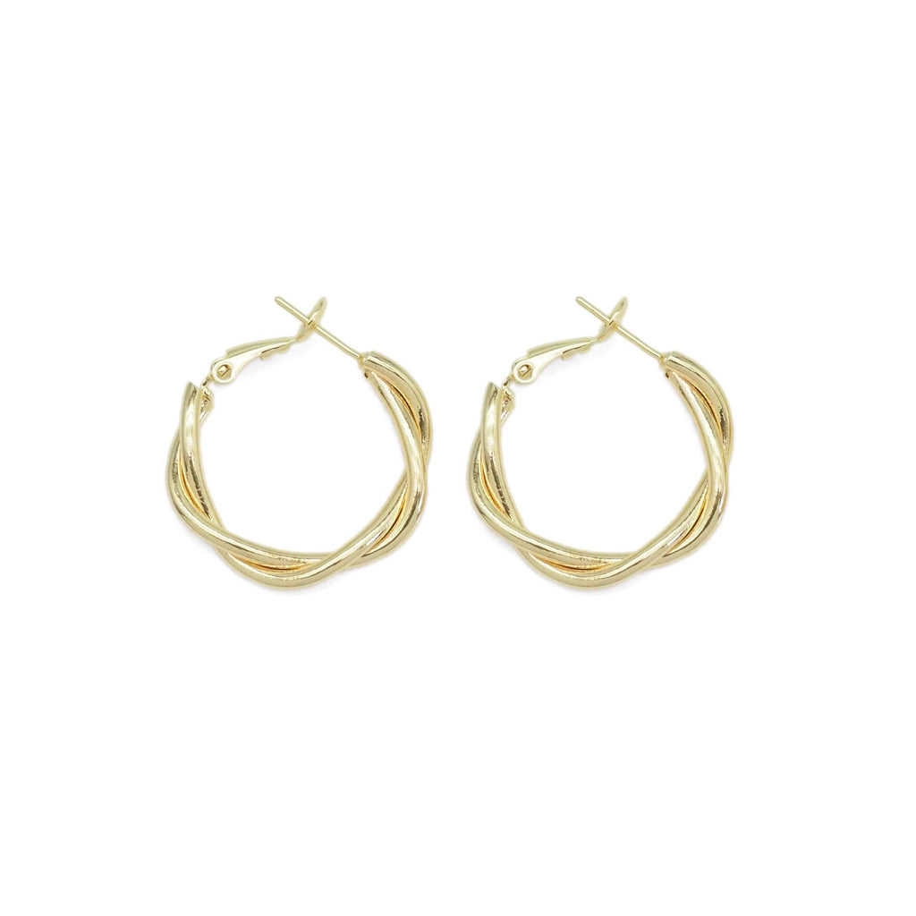 Gold Twisted Round Hoop Earrings, Sku#ZX136