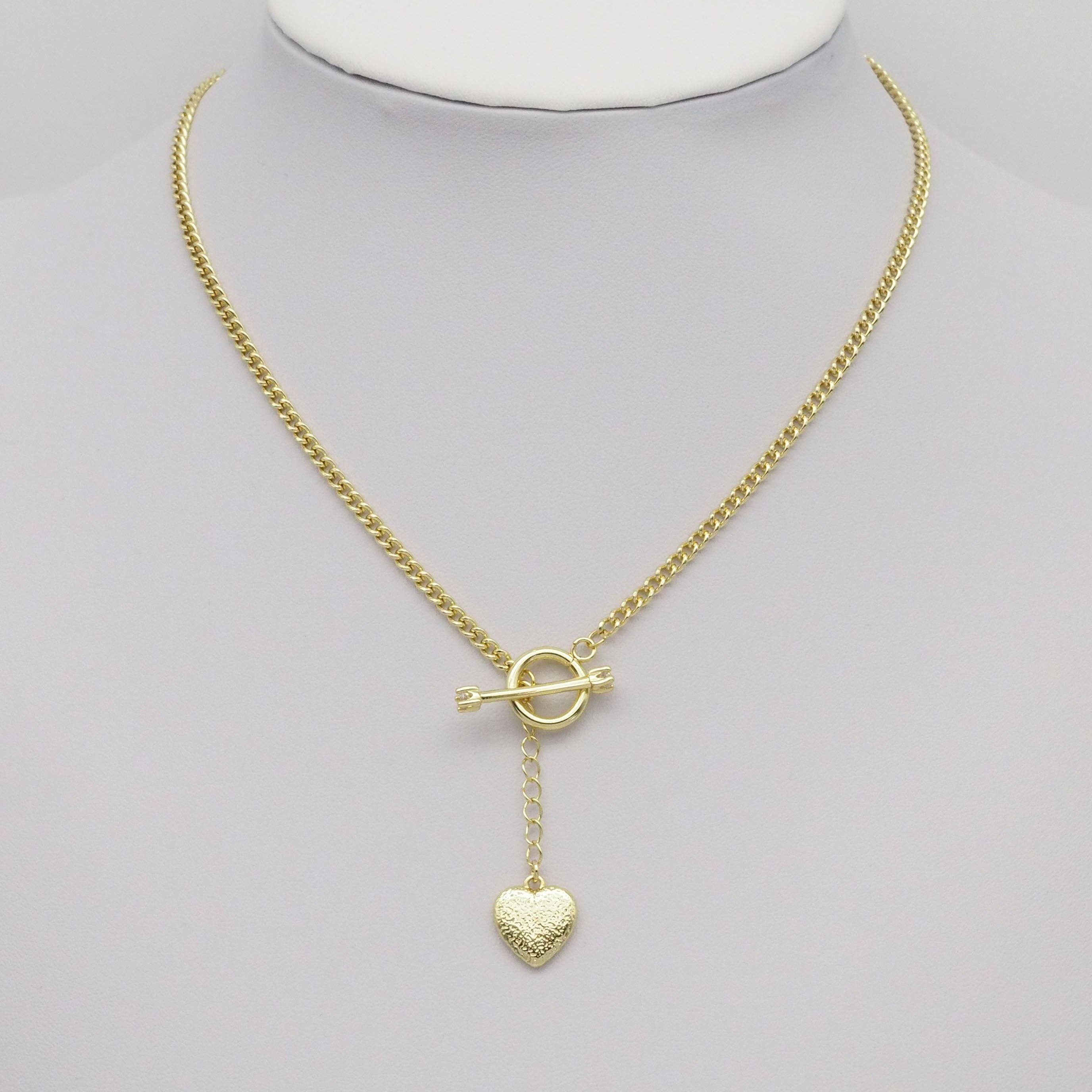 Gold Heart Toggle Clasp Set with Diamond end bar, Sku#LD510