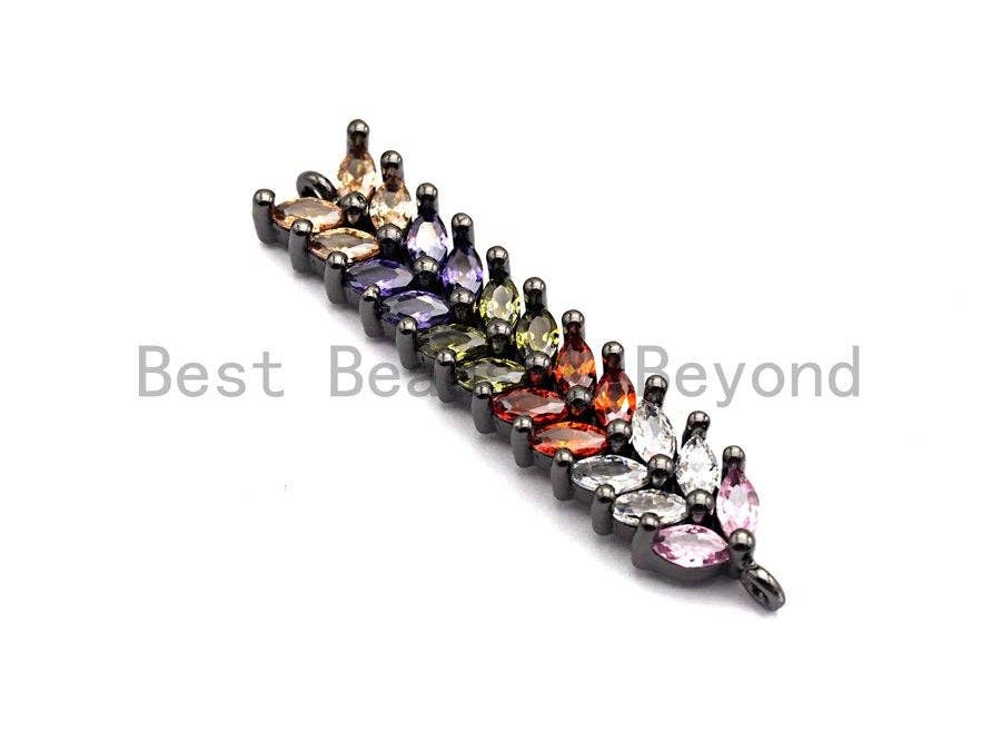 Rainbow CZ Micro Pave Ear Of Wheat Shape Connector for Bracelet/Necklace, Cz Space Connector, Jewelry Findings,9x43mm,sku#E476C