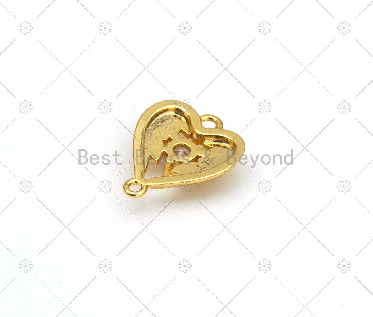 Angel Wing Heart with Big Clear CZ Shape Connector, Gold/Silver Heart Charm,Necklace Bracelet Charm Connector,13x16mm, Sku#Y514