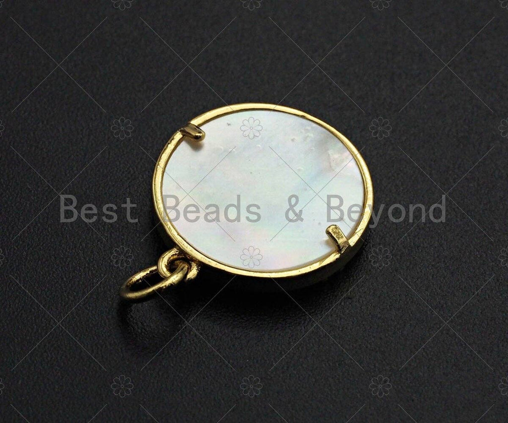 18K Gold CZ Micro Pave Compass on Mother-of-pearl Pendant Charm, Cubic Zirconia Compass Cross Charm, 16mm,sku#Z1133