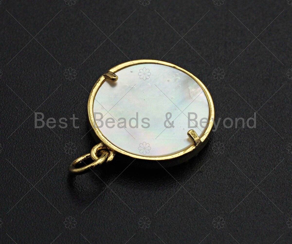 18K Gold CZ Micro Pave Compass on Mother-of-pearl Pendant Charm, Cubic Zirconia Compass Cross Charm, 16mm,sku#Z1133