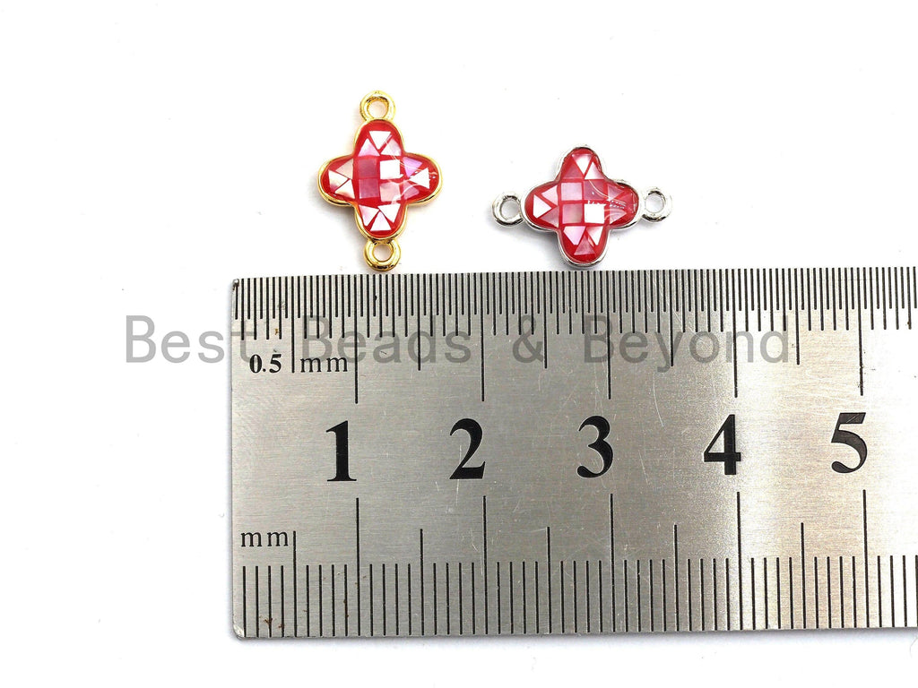 100% Natural Hot Pink Shell Clover Flower Connector in Gold/Silver Finish,Fuchsia Pink Connector, Findings for Earring, 10x15mm,SKU#Z293