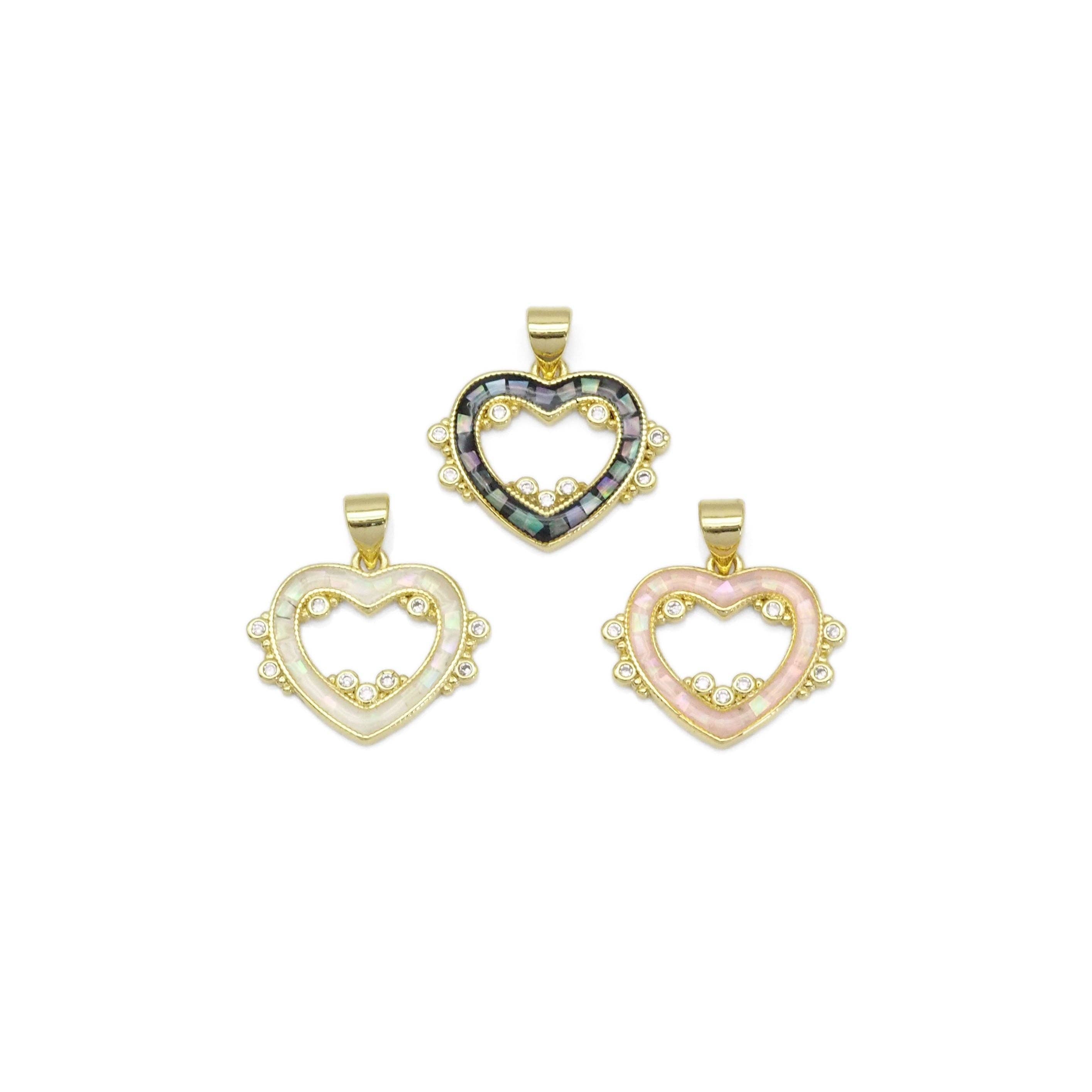 Abalone Pink White Mother of pearl Heart Charm, Sku#LX392