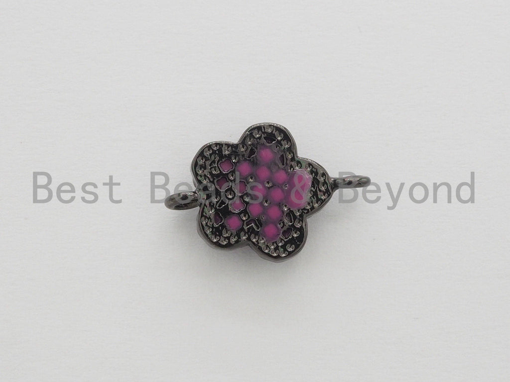 CZ Micro Pave Clover Connector with Natural Pink Abalone Shell, Cubic Zirconia Space Connector, CZ Abalone Stone Charm 13x18mm, SKU#Z249