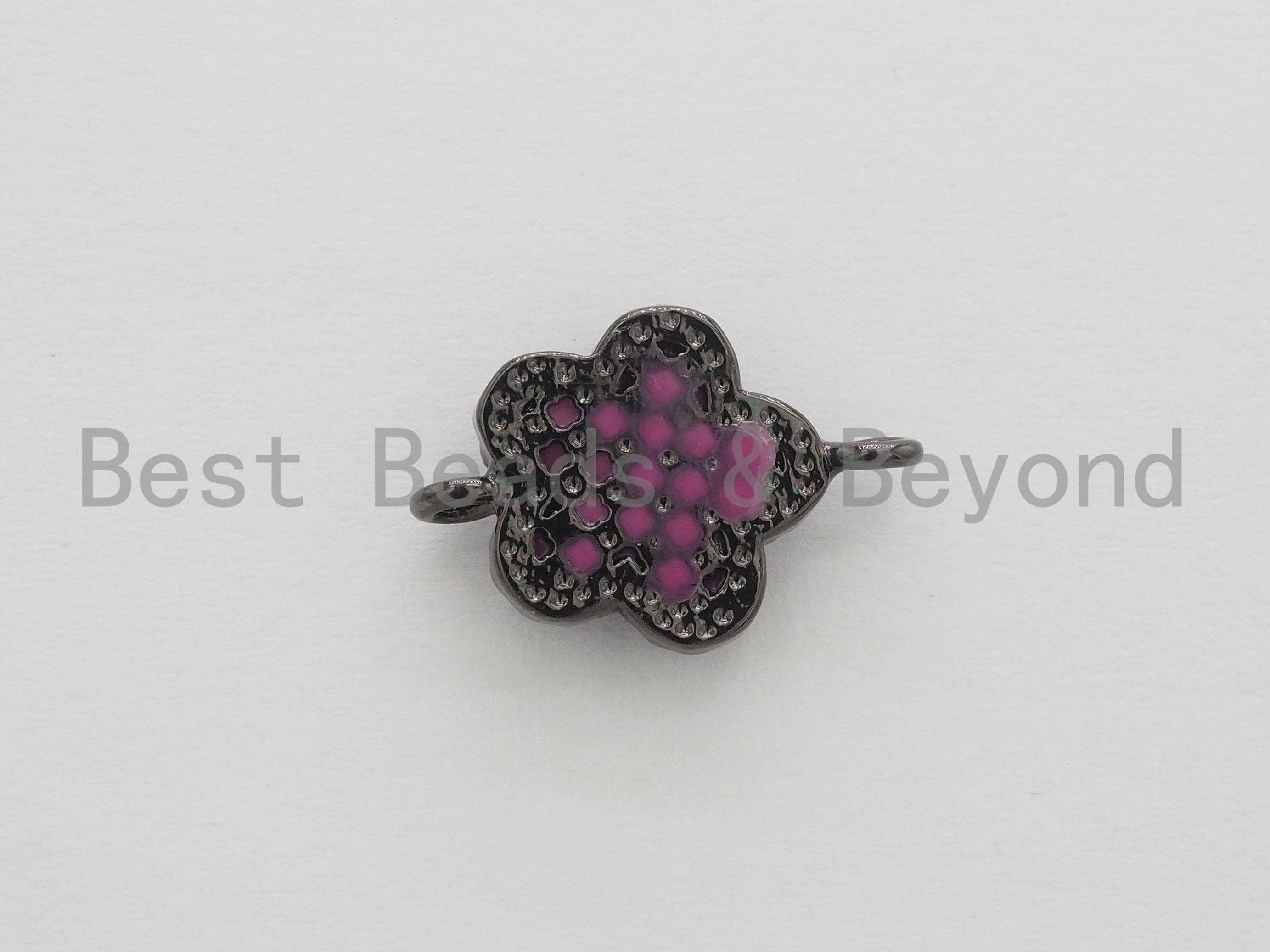 CZ Micro Pave Clover Connector with Natural Pink Abalone Shell, Cubic Zirconia Space Connector, CZ Abalone Stone Charm 13x18mm, SKU#Z249