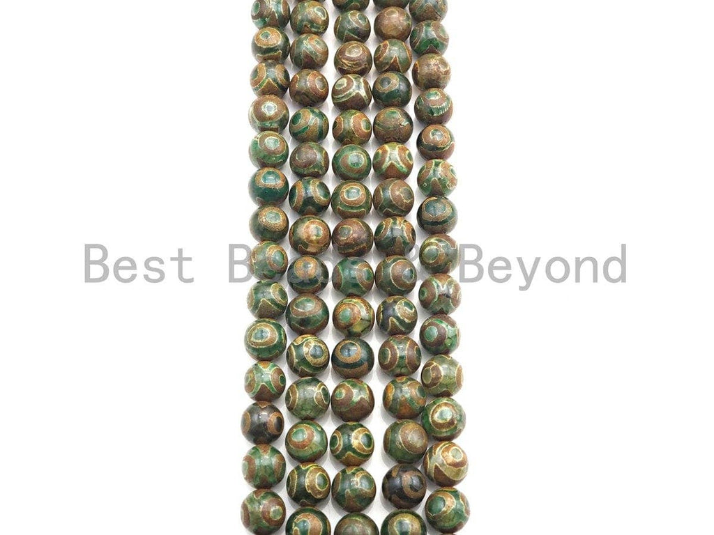 Natural Tibetan Green Agate with Eye Beads, Dzi Eye Agate beads, 6mm/8mm/10mm/12mm Tibetan Round Agate, 15.5" Full Strand, sku#U923