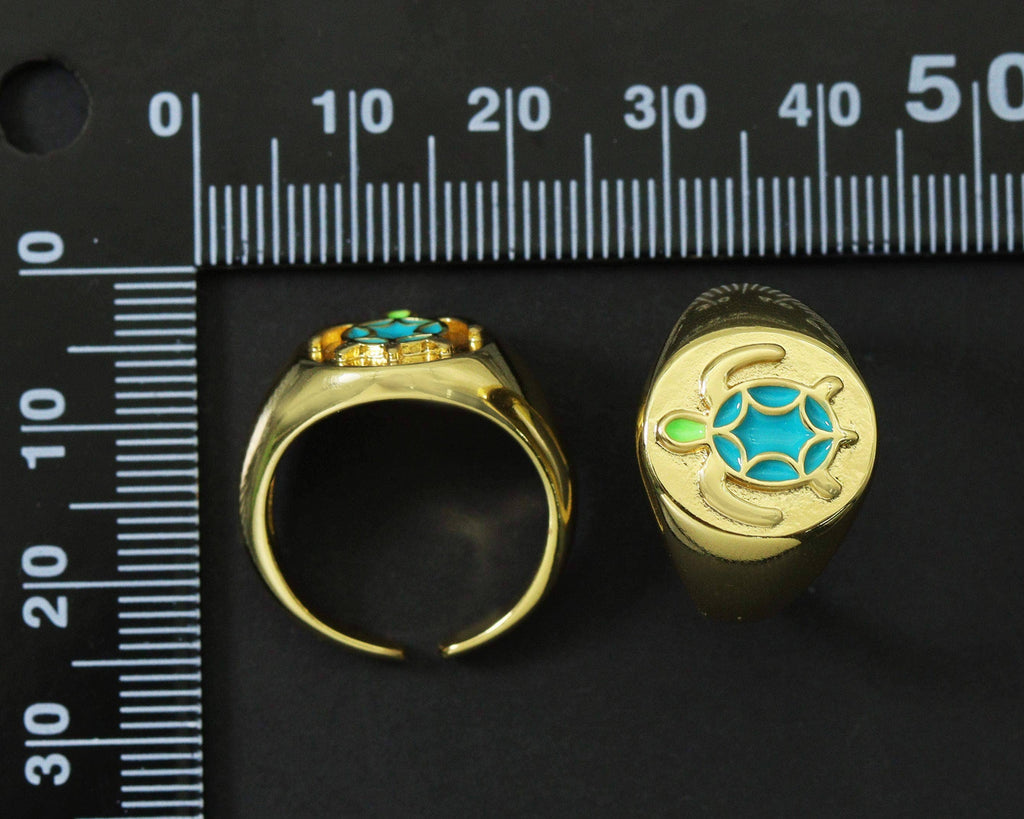Enamel Turtle Adjustable Ring, Sku#O97
