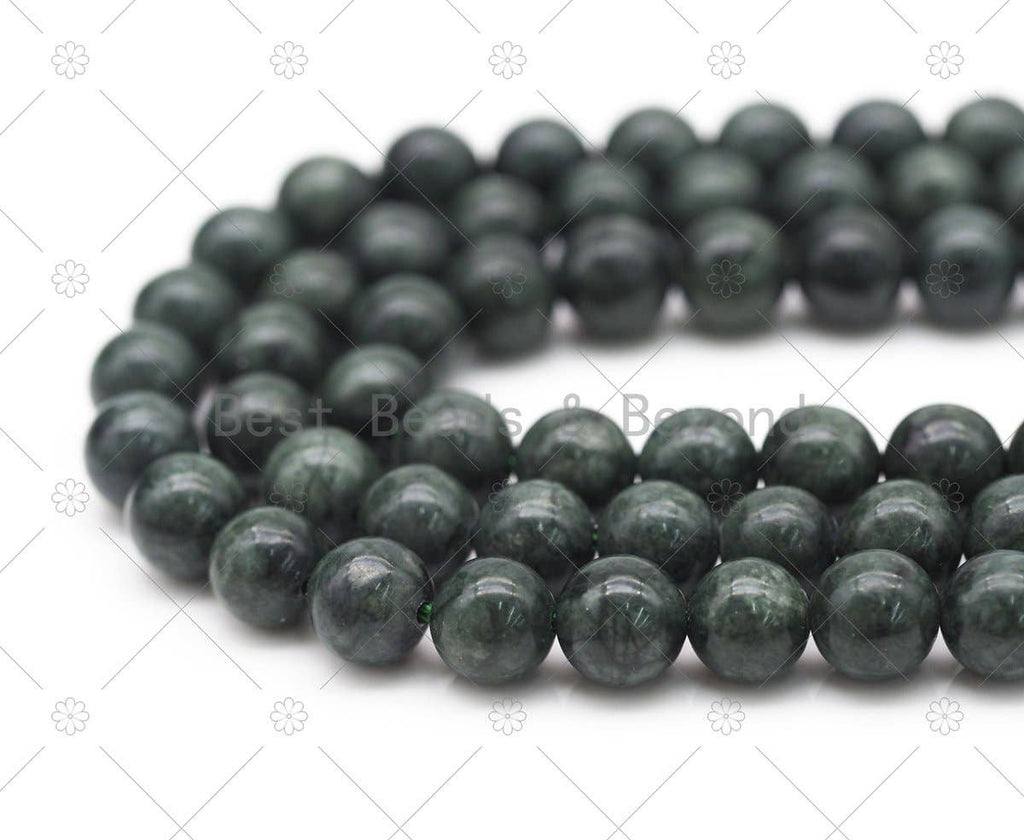 Natural Dark Green Jade Round Smooth Beads, Sku#U1196