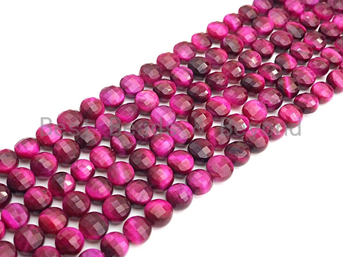 Double Sided Turtle Shell Cut Natural Fuchsia Tiger Eye Coin Shape beads, 6mm/8mm/10mm Tiger Eye Beads, 16" Full strand, Sku#UA19