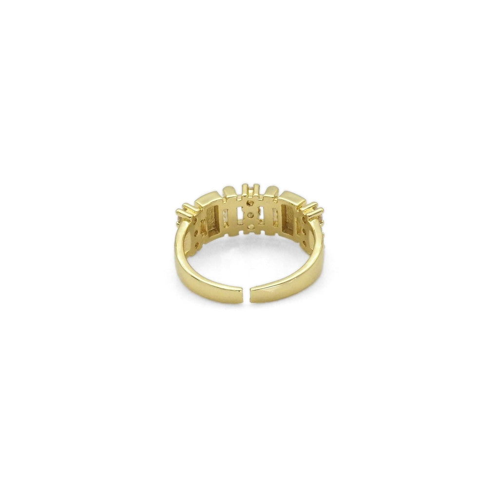 Gold Silver Round CZ Rectangle Bar Adjustable Ring, Sku#B372