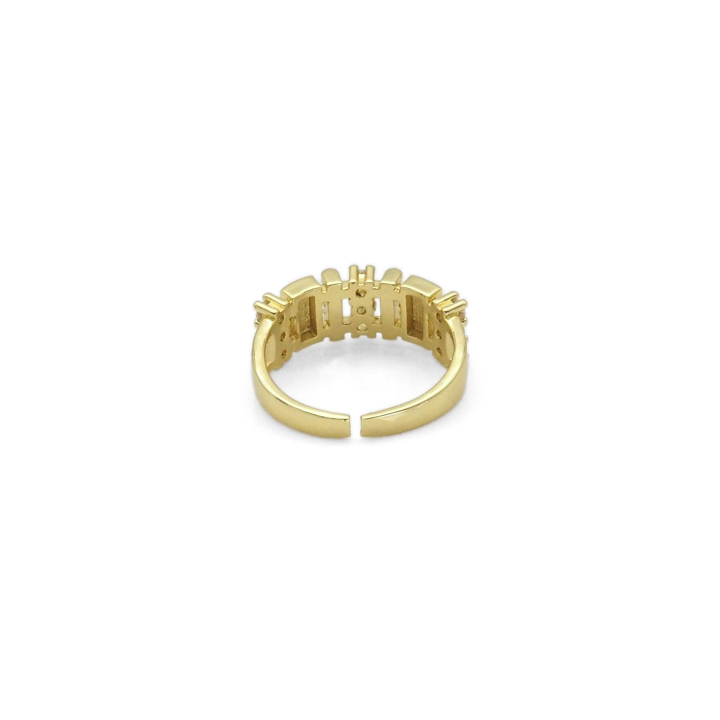 Gold Silver Round CZ Rectangle Bar Adjustable Ring, Sku#B372