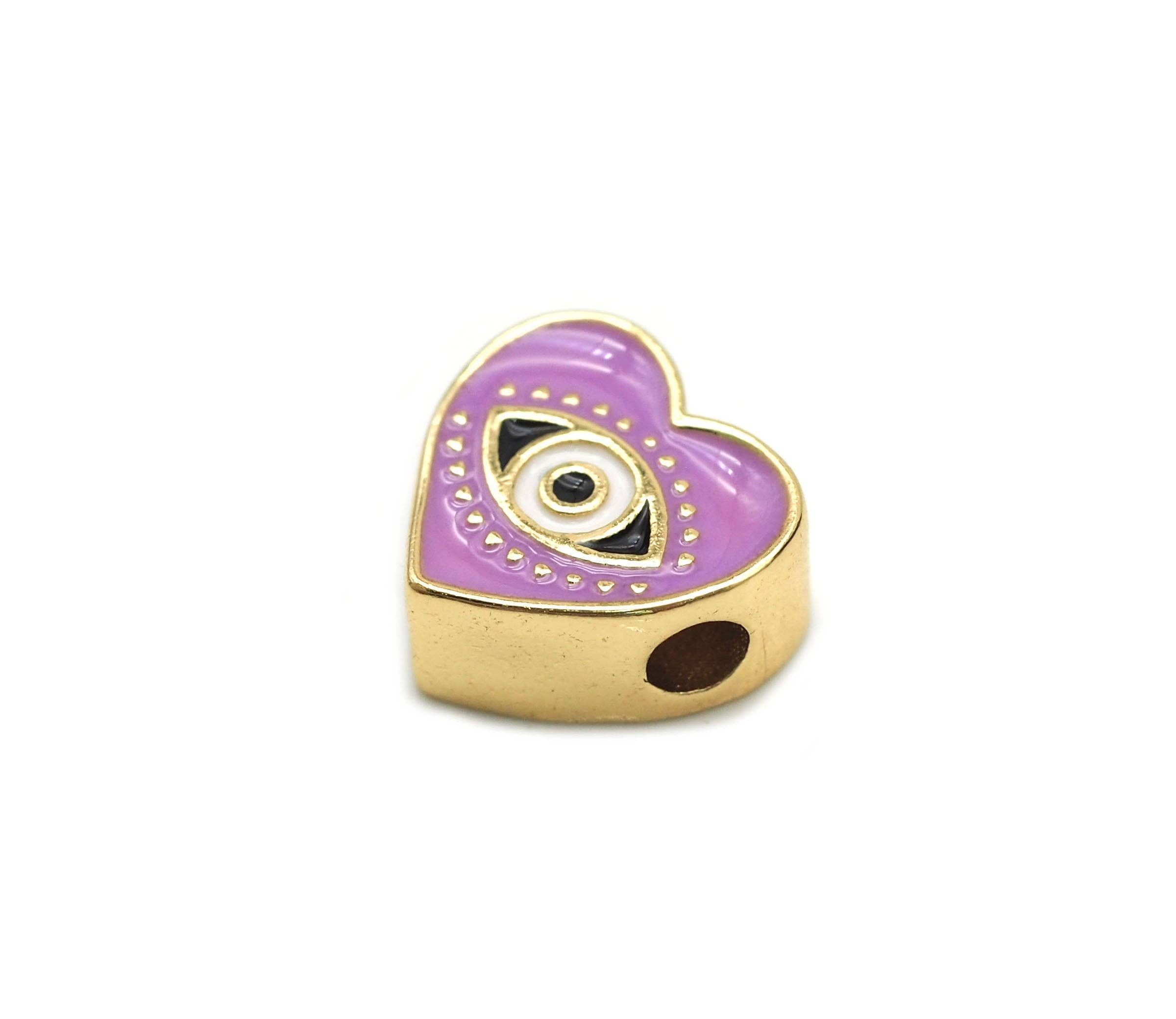Enamel Heart with Evil Eye Spacer Beads, Two Sided Beads, Sku#G430