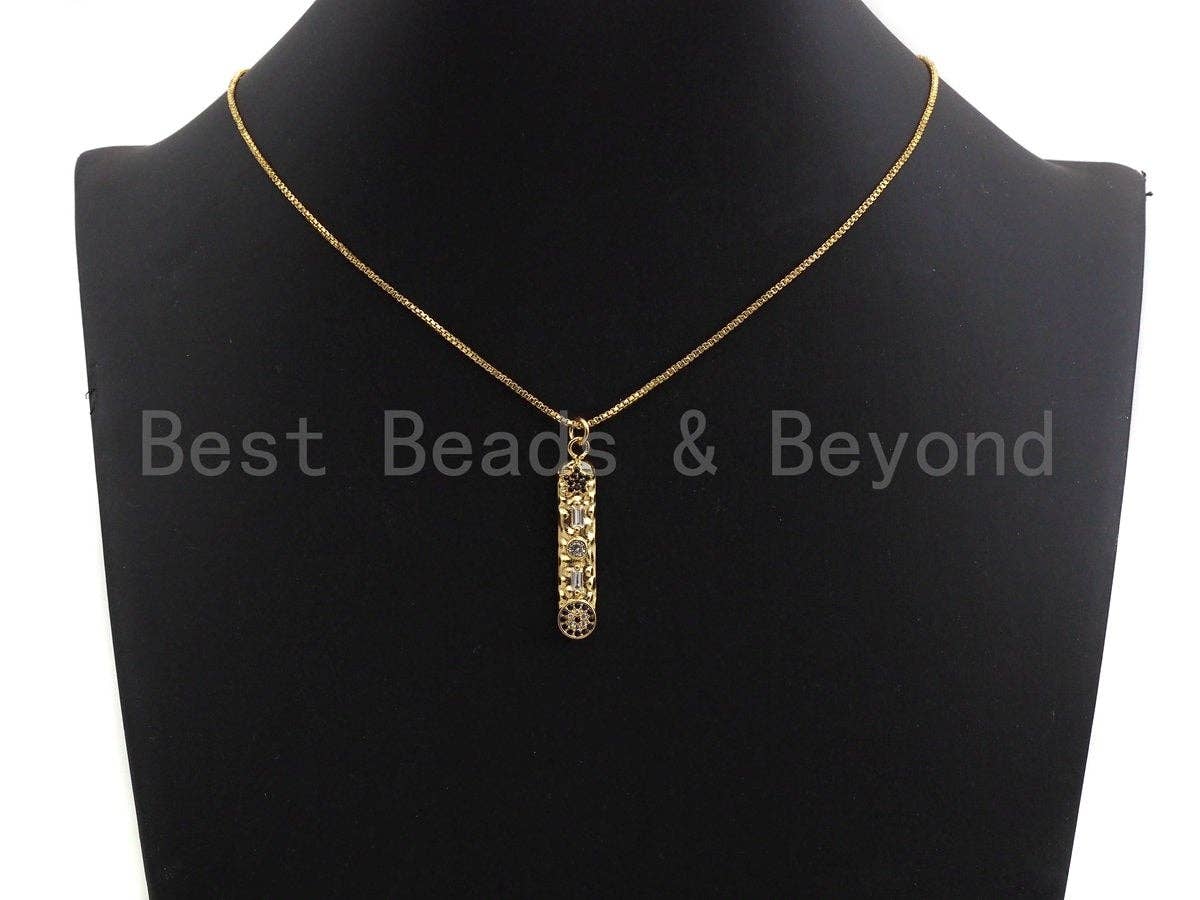 CZ Micro Pave Five Star Evil eye on Long Bar Pendant,Cubic Zirconia Charm, Silver/Gold Pendant,7x36mm,sku#Z524