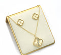 Gold Clover Stud Earrings and Necklace, Sku#FH206