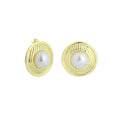 White Pearl Gold Edge statment Earrings, Sku#LX826