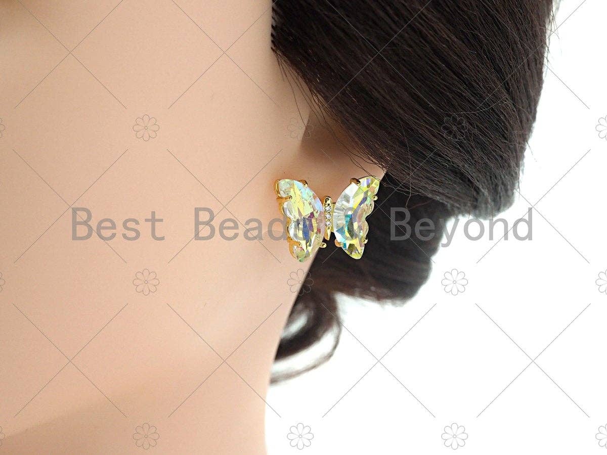 Colorful Glass Butterfly Stud Earrings, Glass Quartz Earrings, Necklace Bracelet Acrylic Butterfly Earrings,19x15mm,Sku#LD88
