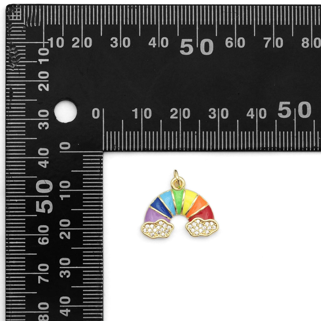 Colorful Enamel CZ Gold Rainbow Charm, Sku#LX234