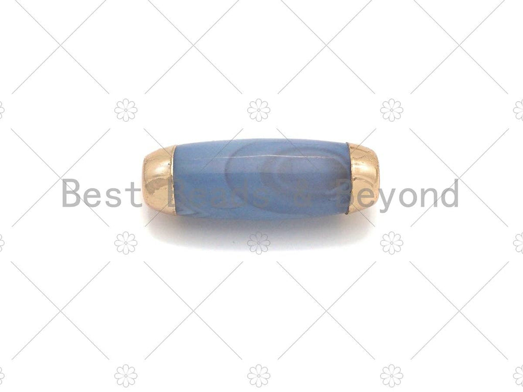 16x39mm Large Natural Tibetan Agate Barrel Shape Spacer Beads, Gold Tone, Oval Tibetan Agate Beads, sku#U949