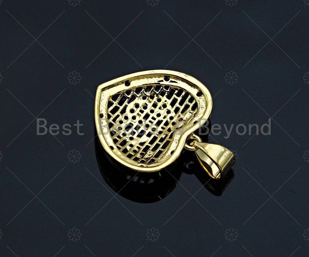 CZ Micro Pave Filigree Heart Shape Pendant, Gold Plated Yoga Sign, Necklace Bracelet Charm Pendant, 18x17mm,sku#F1234