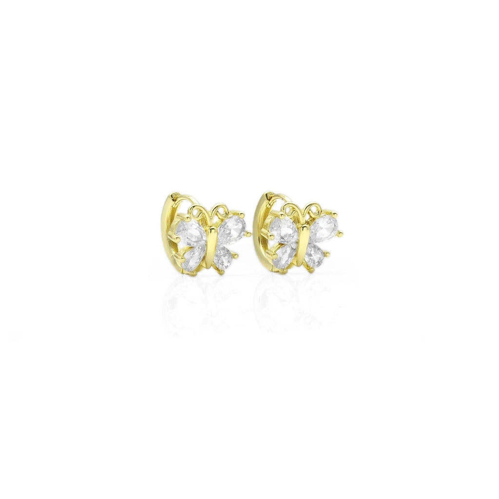 Cute Gold Butterfly CZ Hoop Earrings, Sku#Y811