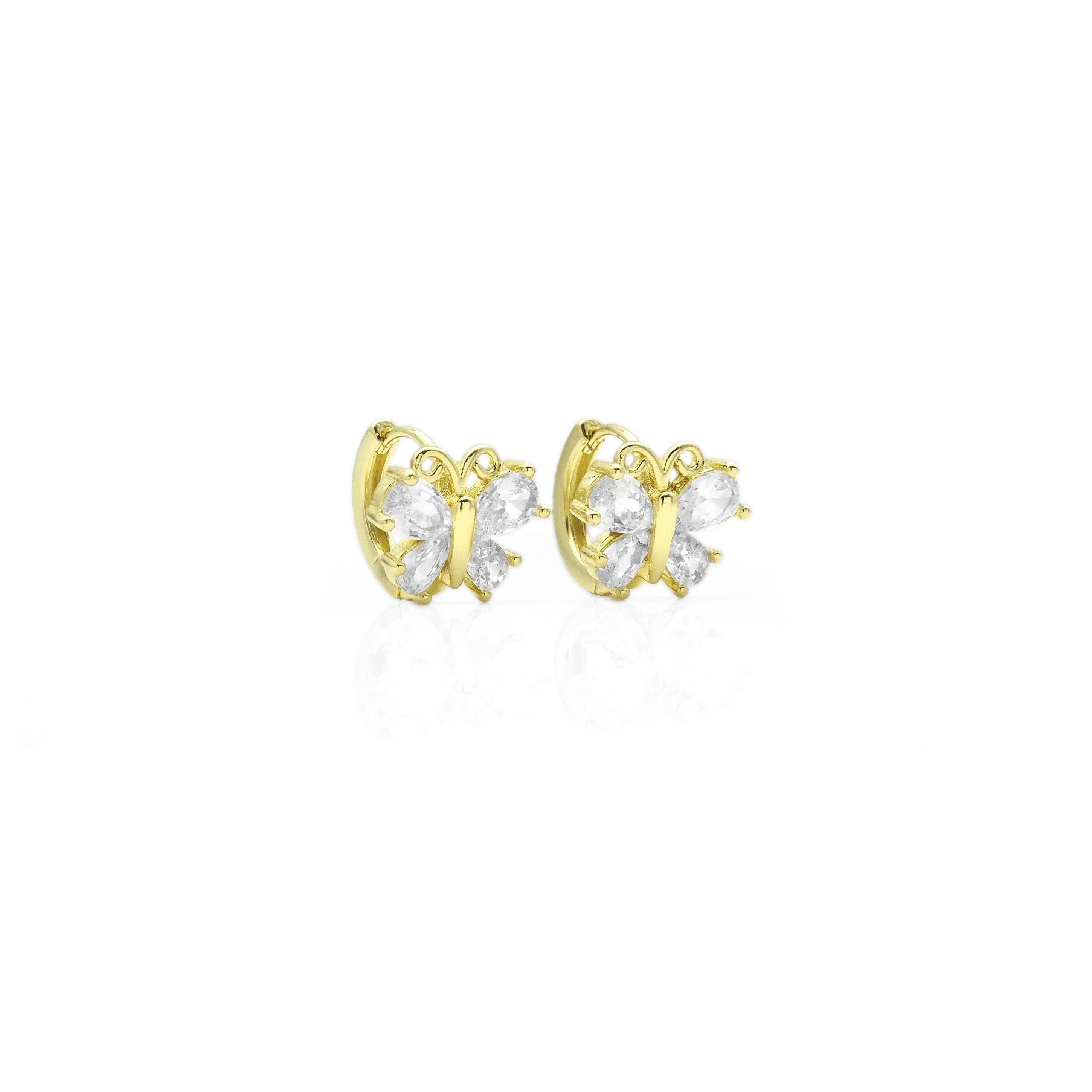 Cute Gold Butterfly CZ Hoop Earrings, Sku#Y811