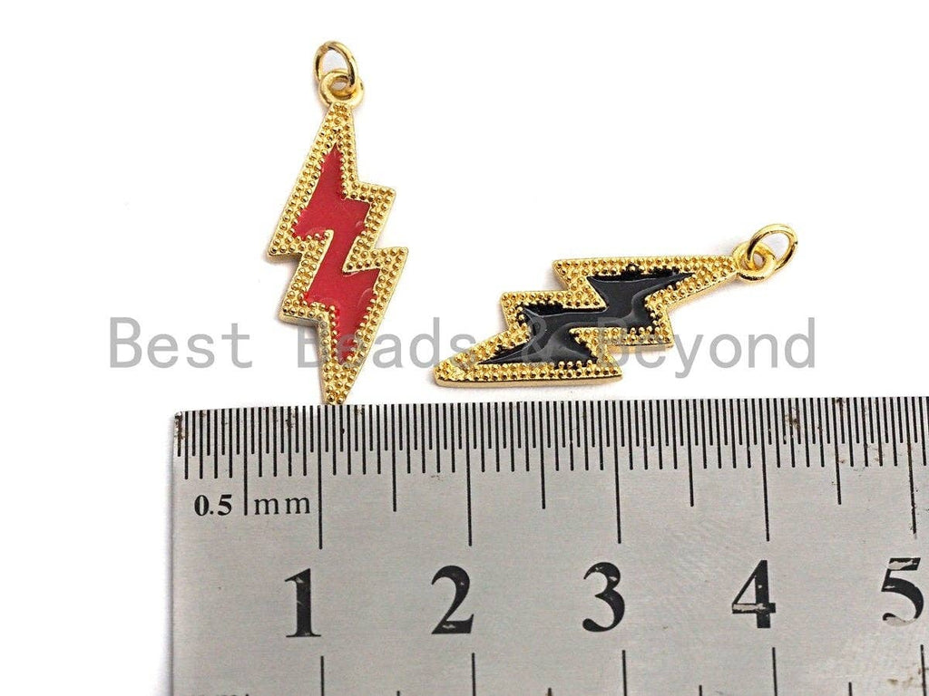 Enamel Black/White/Red Lightning Gold Pendant,CZ Micro Pave Oil Drop pendant,Enamel pendant,Enamel Jewelry,10x26mm,sku#Z667