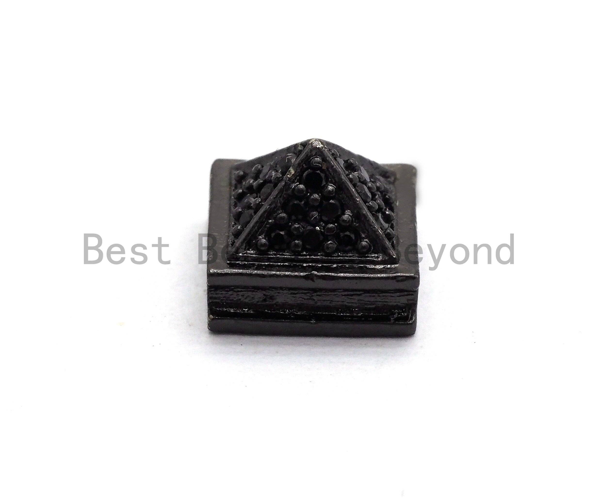 Black CZ Pave On Black Square Beads, Pyramid Spacer Beads, Cubic Zirconia Pyramid Space Beads, 8x6mm, SKU#C95
