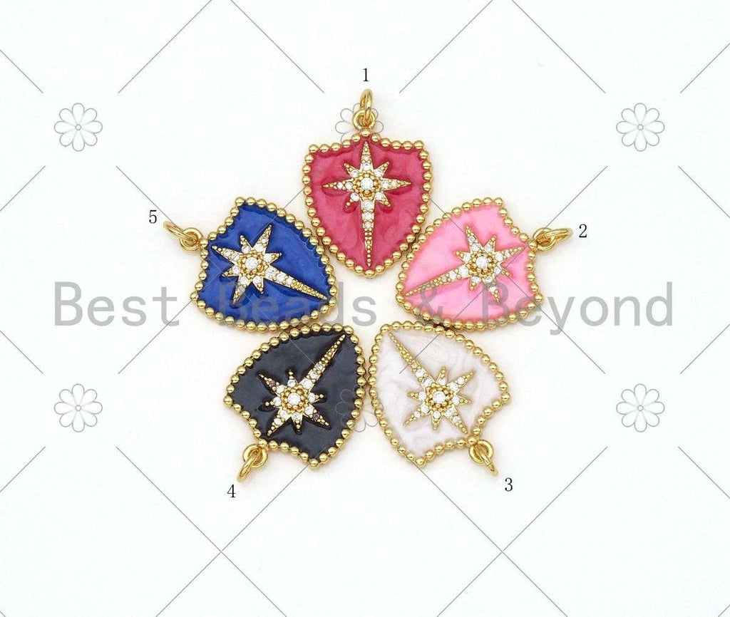 Micro Pave CZ North Star On Colorful Enamel Shield Shape Pendant,18K Gold Field Enamel CZ Star Charm,Enamel Jewelry,24x18mm,Sku#L591