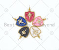 Micro Pave CZ North Star On Colorful Enamel Shield Shape Pendant,18K Gold Field Enamel CZ Star Charm,Enamel Jewelry,24x18mm,Sku#L591
