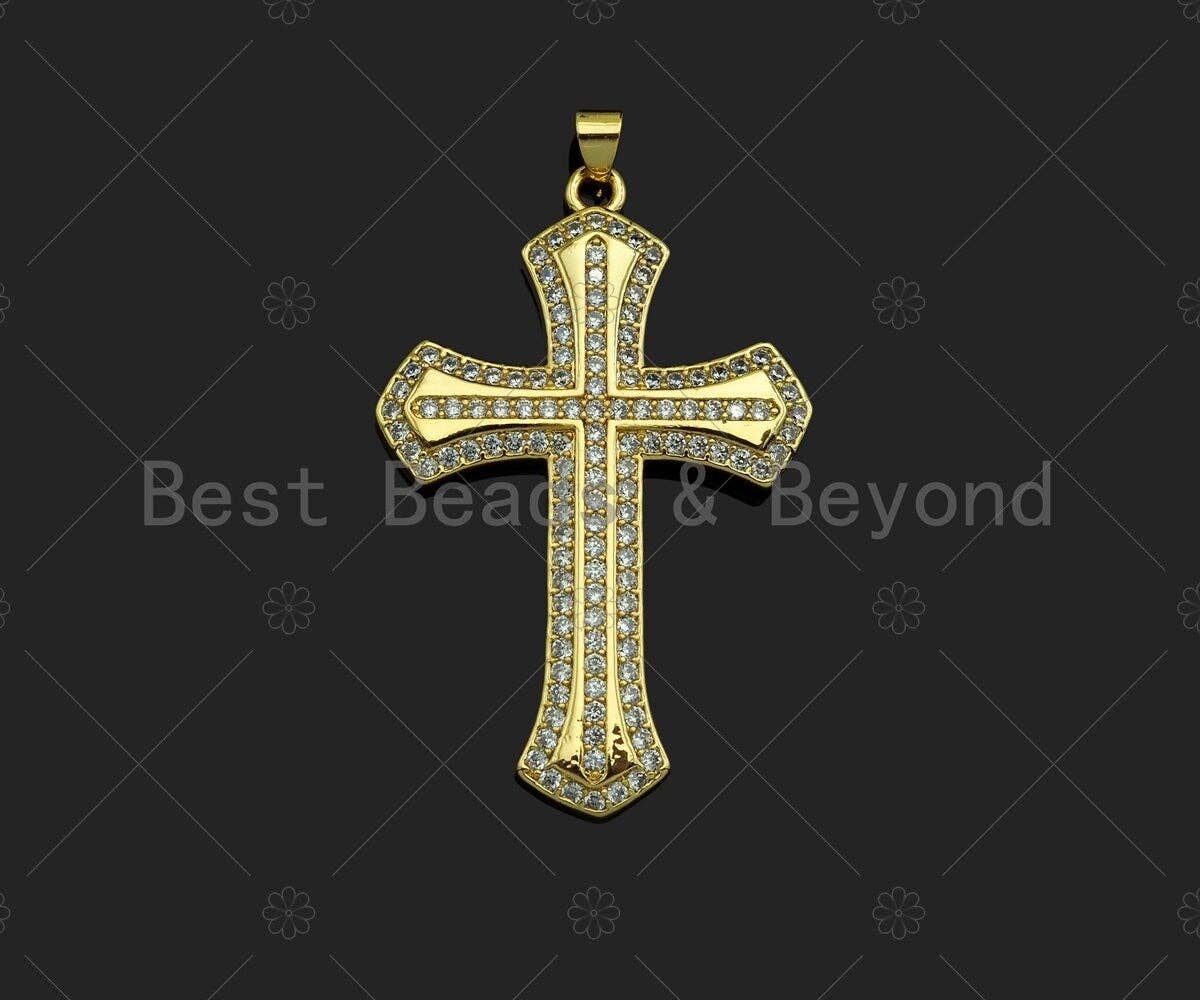 CZ Micro Pave Cross Shape Pendant/Charm,Cubic Zirconia Charm, Cross Necklace Bracelet Charm Pendant,31x48mm, Sku#LD24