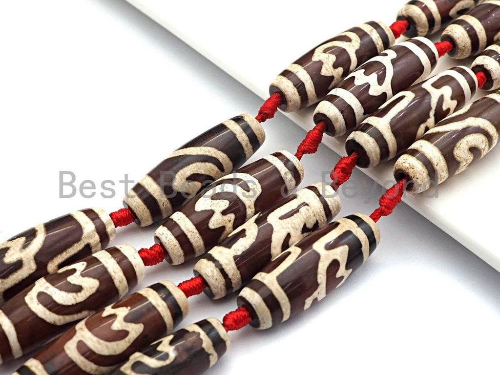 1pc/8pcs Natural Tibetan Beads, Large long Barrel Tibetan beads, Brown White Dzi Agate Beads, 15x40mm, sku#U547