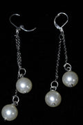 Faux Pearl Dangle Earrings Long Silver Chain Bridal