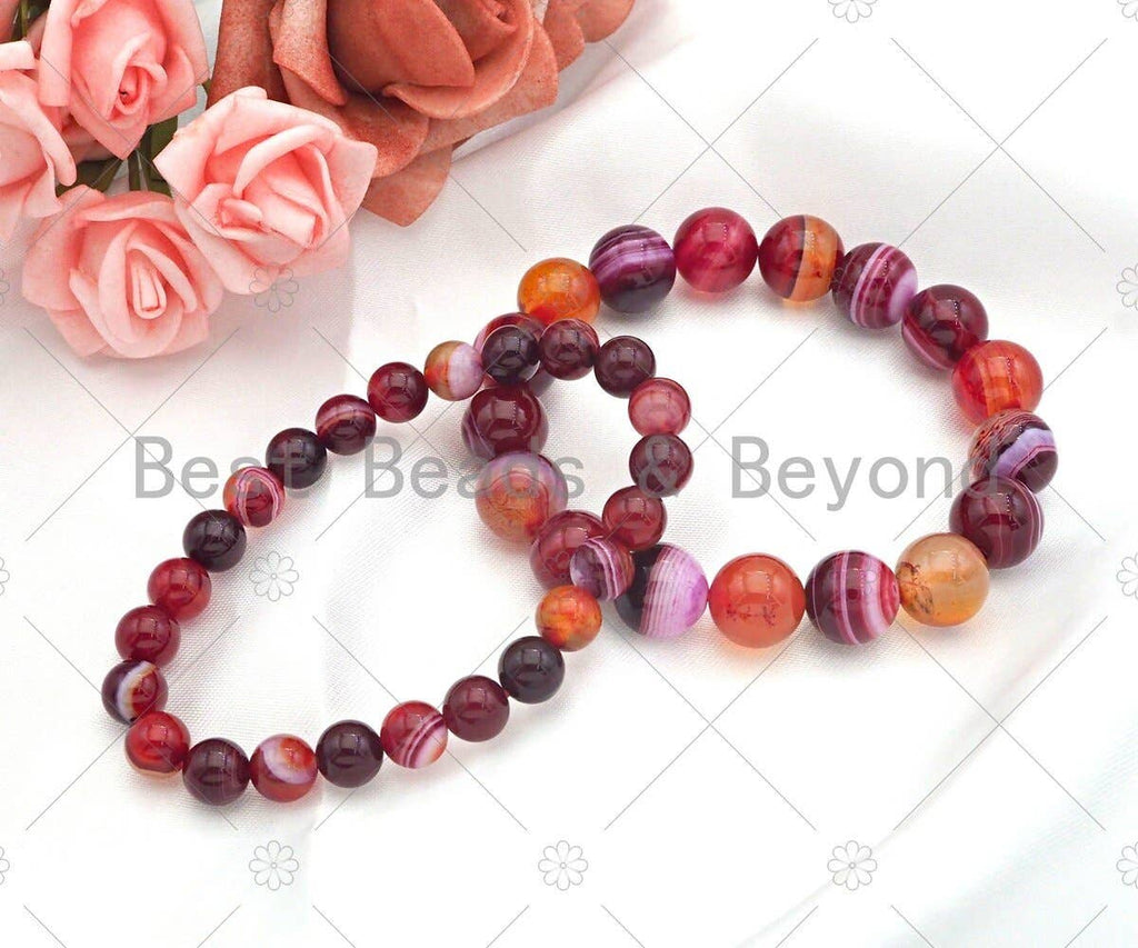 Natural Red Banded Agate Stretchy Bracelet,Sku#EF24