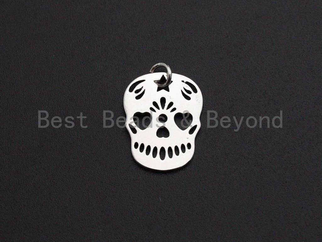 Hollow Out Skull Shape Pendant/Charm, Skull Cubic Zirconia Pendant, Silver/Gold Tone,15x20mm,Sku#Z510