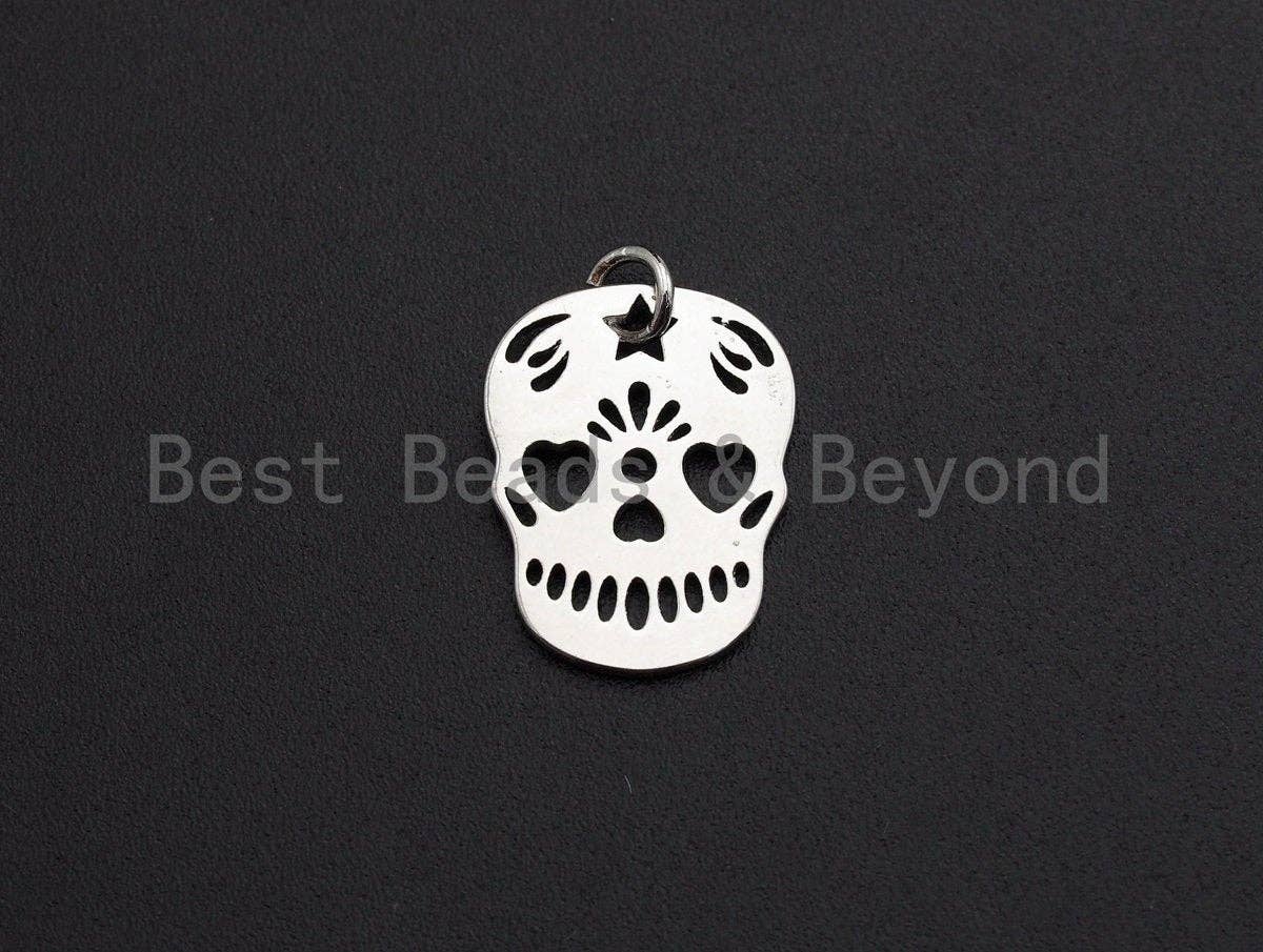 Hollow Out Skull Shape Pendant/Charm, Skull Cubic Zirconia Pendant, Silver/Gold Tone,15x20mm,Sku#Z510