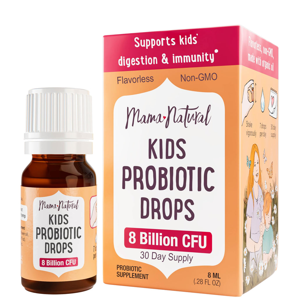 Mama Natural Gouttes Probiotiques Enfants (3 ans et +) | Probiotique pour tout-petits pour la santé digestive et le soutien immunitaire - Probiotiques approuvés par les pédiatres pour enfants | 30 portions - Probiotique liquide non aromatisé