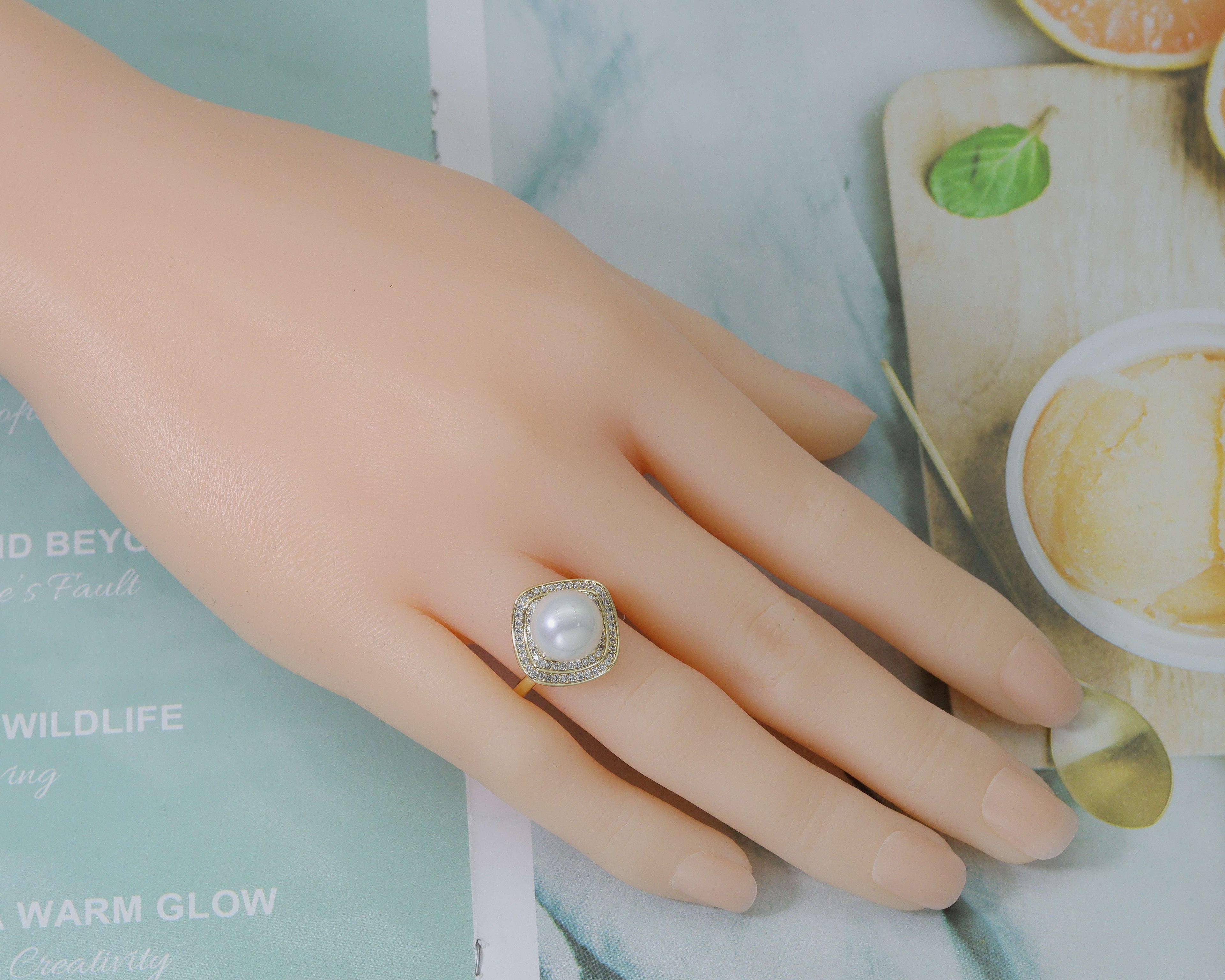 CZ Pearl Adjustable Ring, Sku#ZX50