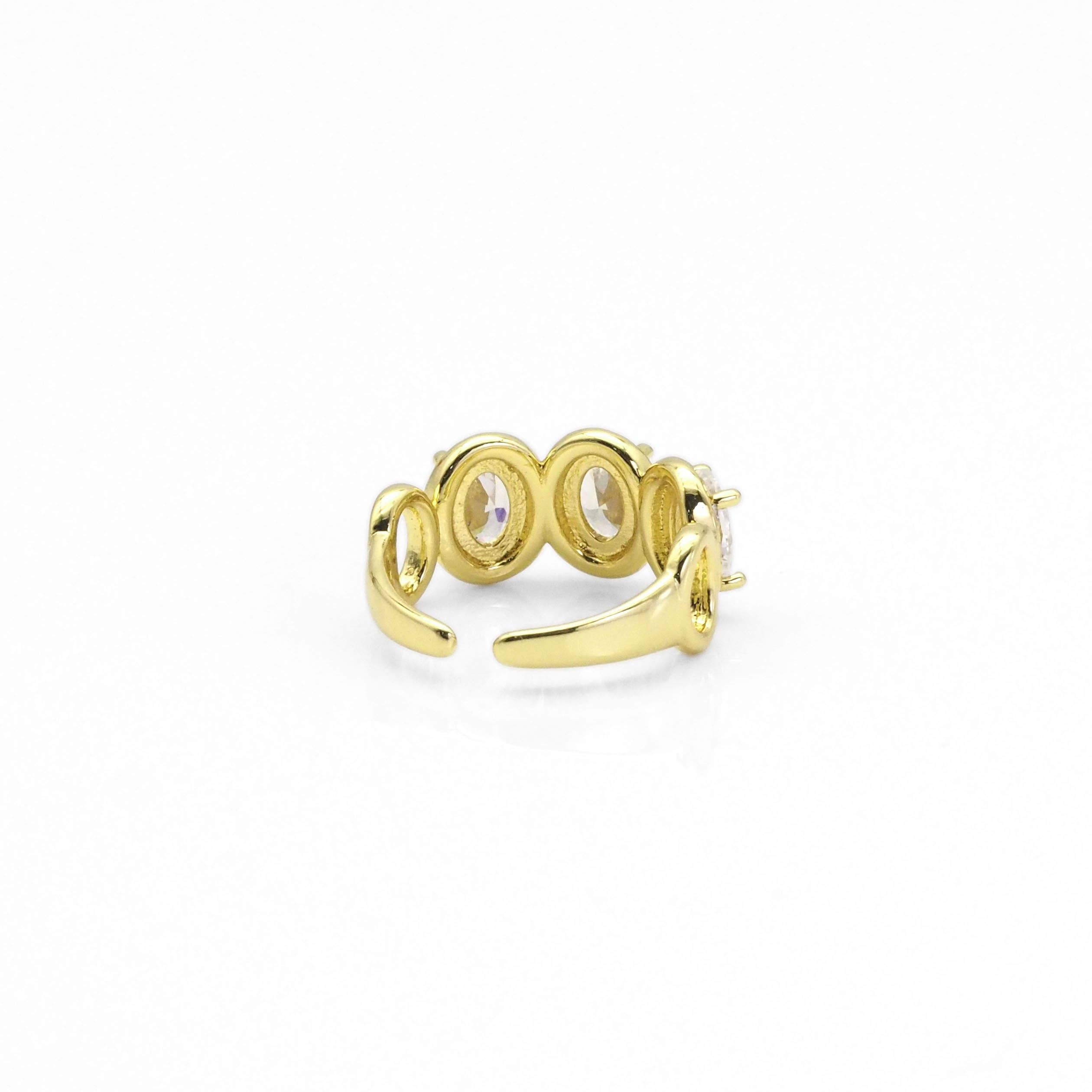 Gold Big Oval CZ Adjustable Ring, Sku#LX256