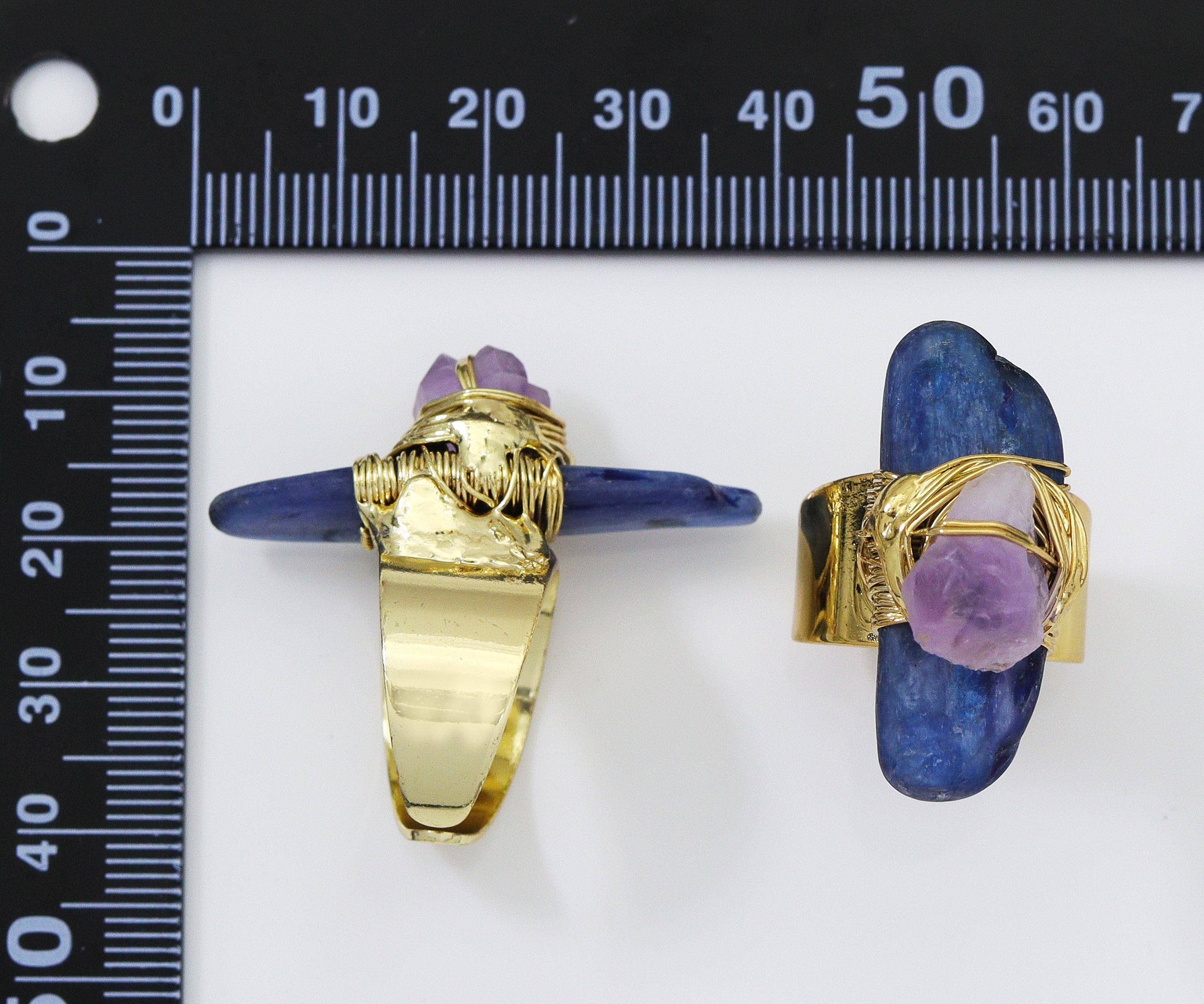 Gold Kyanite with Amethyst Adjustable Ring, Sku#YT32