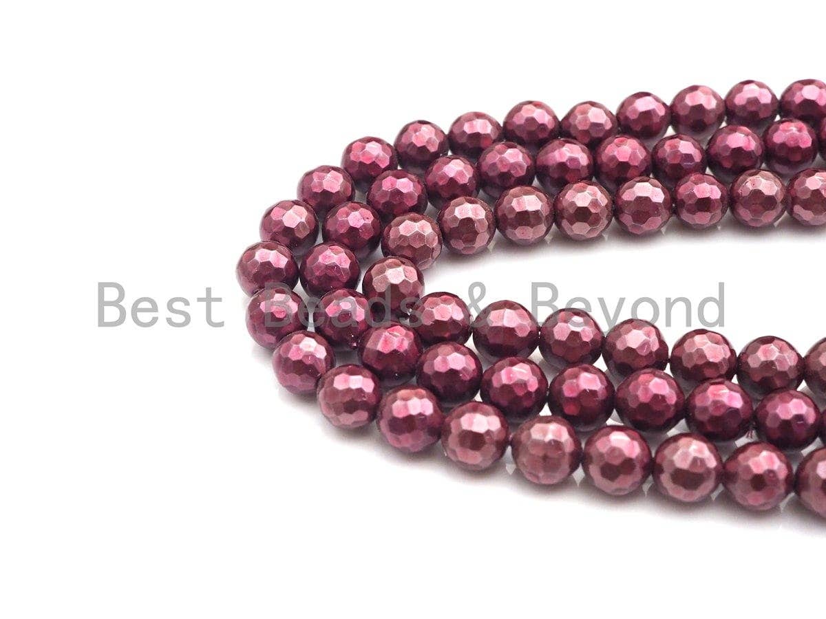 Natural Mother of Pearl Maroon Color Round Faceted beads, 6mm/8mm/10mm/12mm Maroon MOP Beads, 15.5inch strand, SKU#T131C