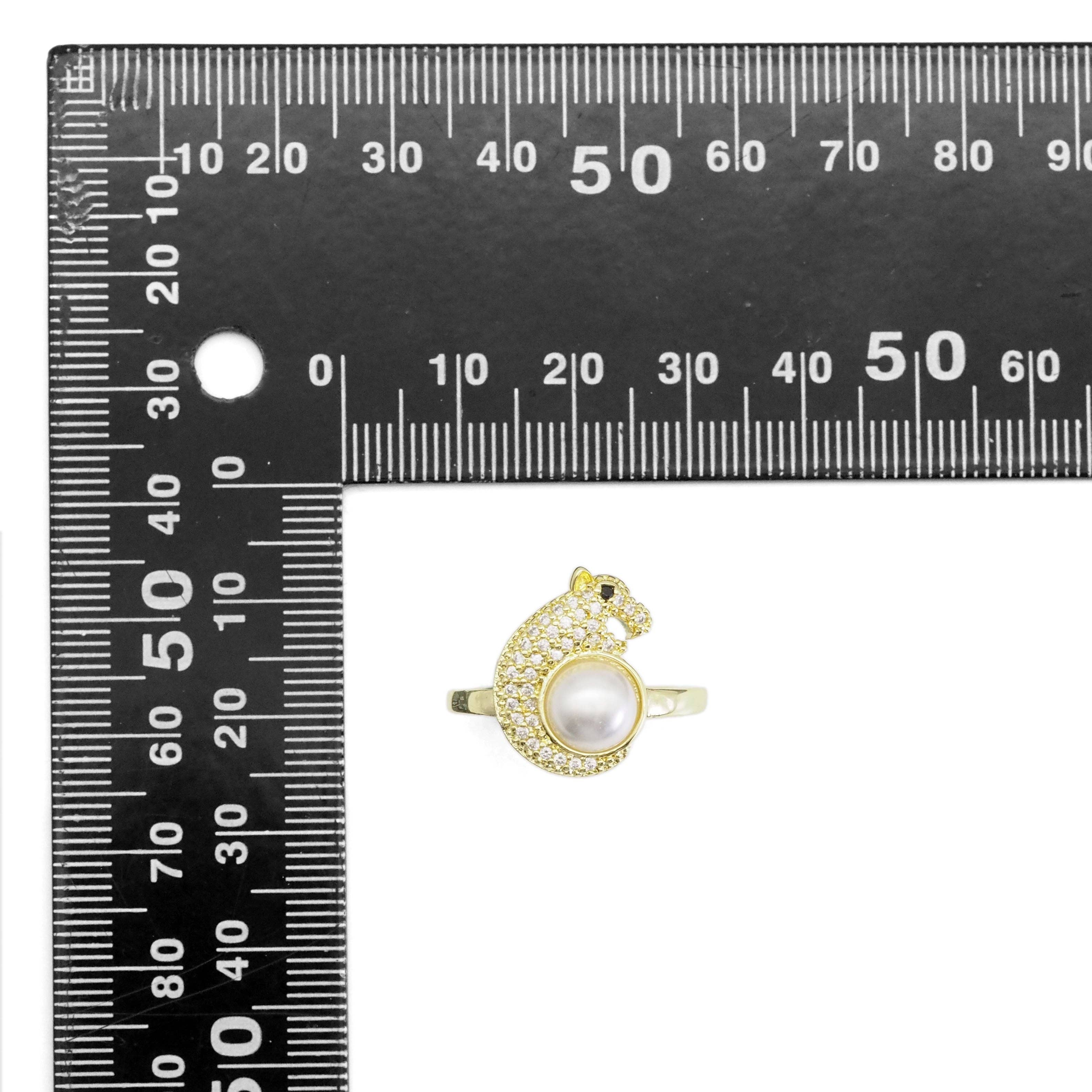 CZ Gold Jaguar Leopard White Pearl Ring, Sku#LX413