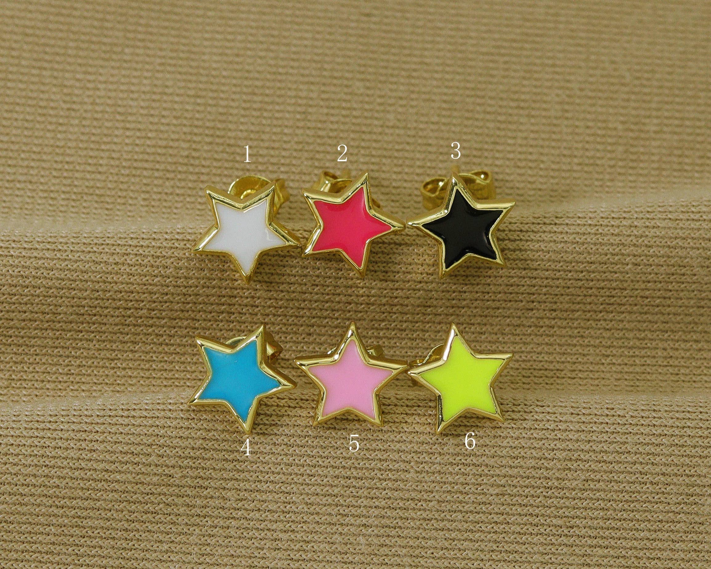 Enamel Star Stud Earrings, Sku#O100C