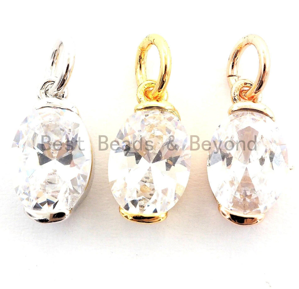 CZ Micro Pave Oval Shape Pendant/Charm, Clear Cubic Zirconia Charm, Necklace Bracelet Charm Pendant,6x11mm,sku#Y160