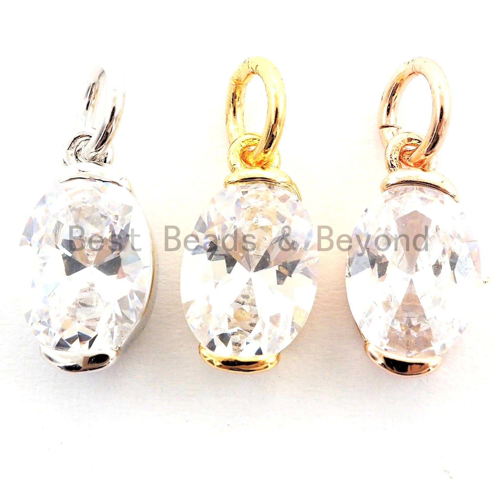 CZ Micro Pave Oval Shape Pendant/Charm, Clear Cubic Zirconia Charm, Necklace Bracelet Charm Pendant,6x11mm,sku#Y160