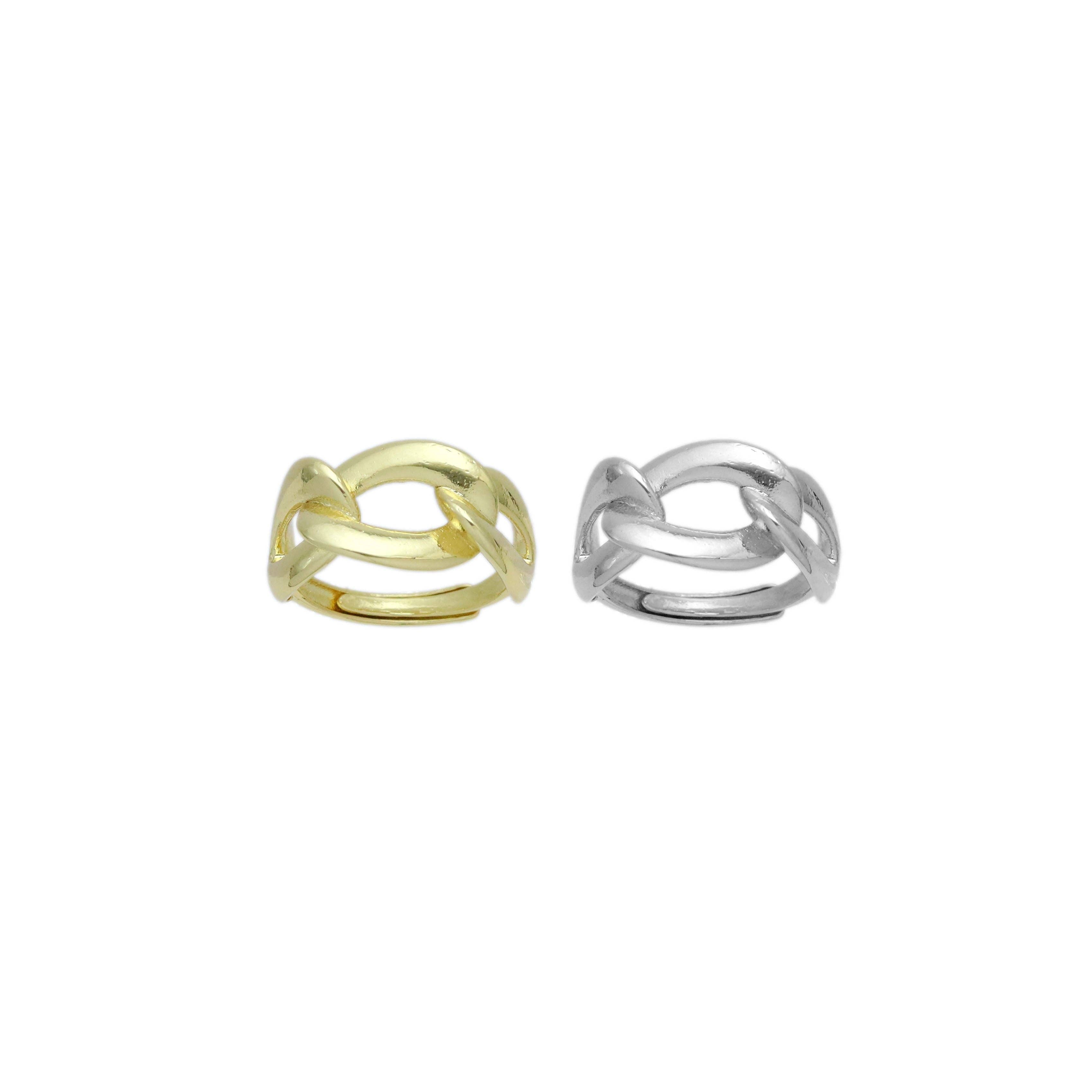 Plain Gold Silver Oval LInk Shape Adjustable Ring, Sku#A309