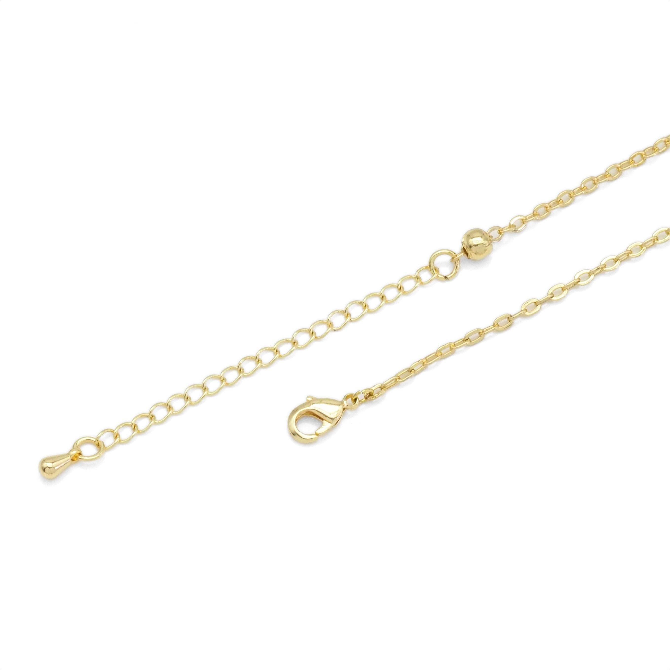 CZ Round Link Gold Silver Satellite Ball Adjustable Necklace, Sku#EF460