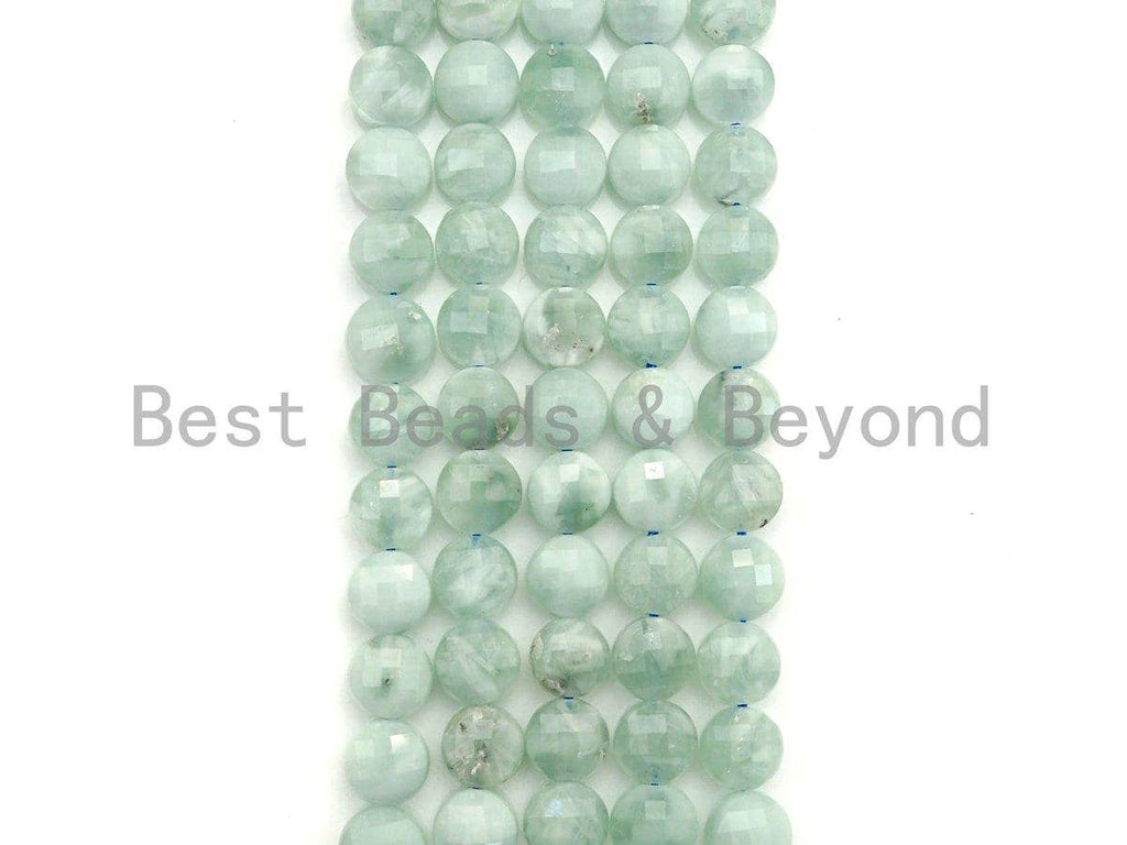 High Quality Natural Green Angelite Checkerboard Cut Coin Shape beads, 6mm/8mm Button Shape Angelite Beads, 16" Full strand, sku#UA46